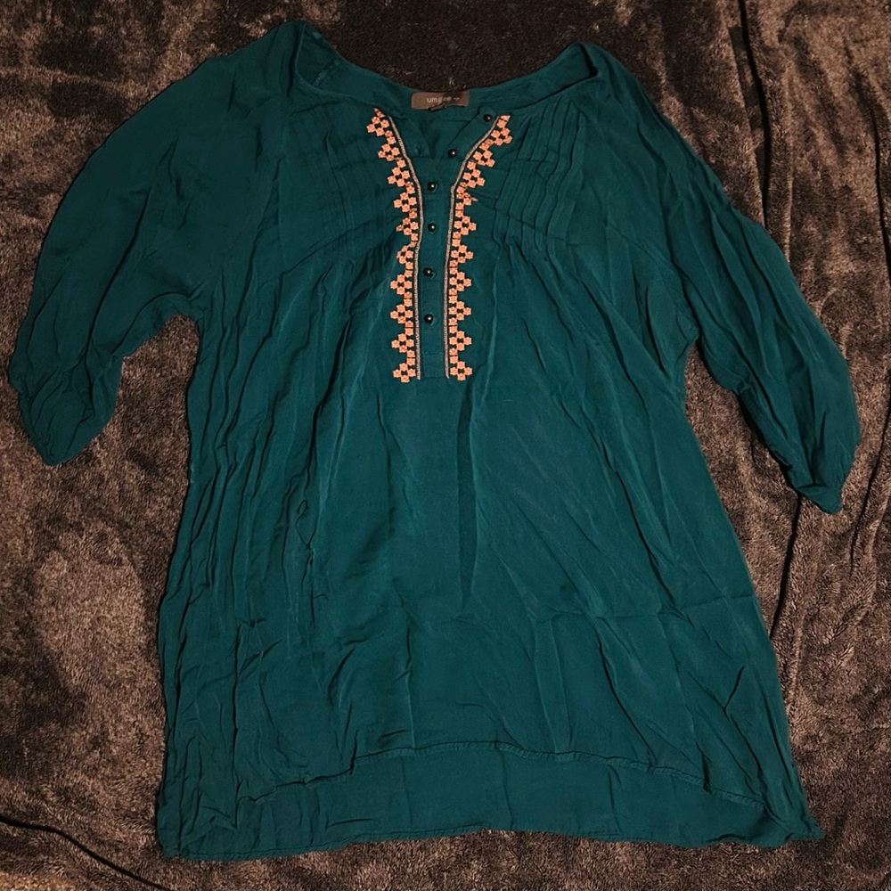 Umgee Teal Tunic with Orange Embroidery